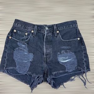Levi's 501 Distressed Black Jean Shorts High Waisted